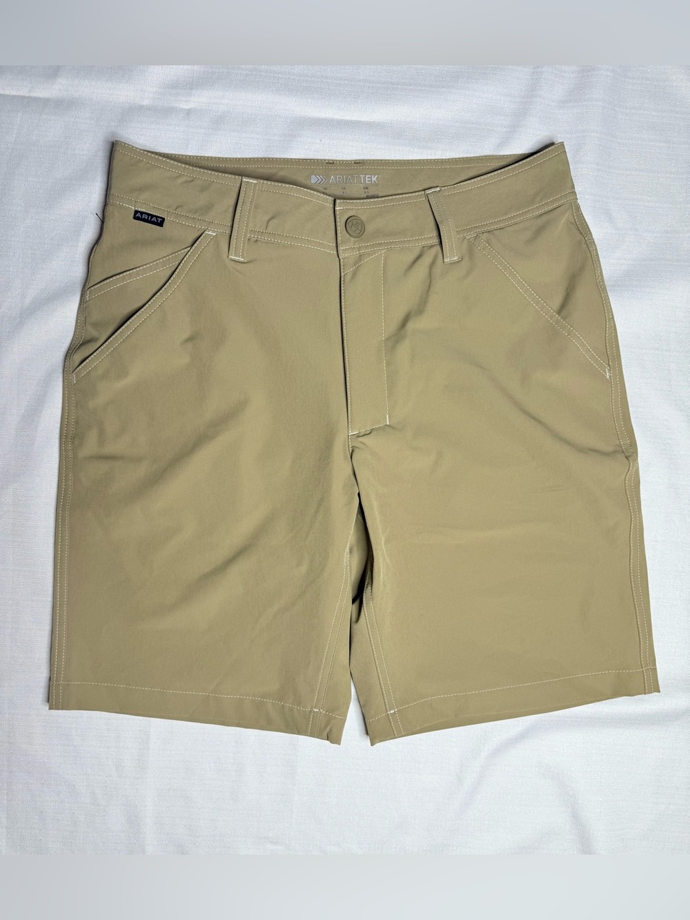 Ariat TEK Shorts Mens 31 Beige Performance Stretch Flat Front Nylon Flex